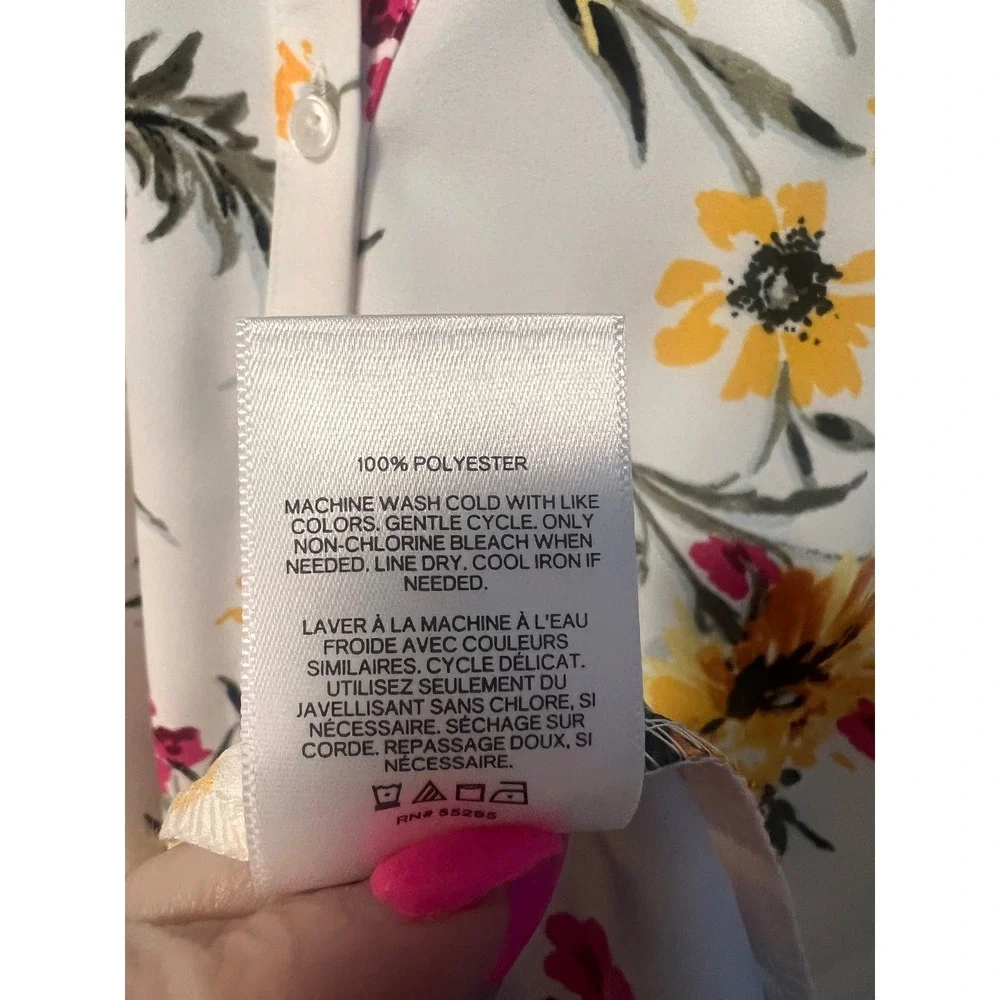 Express Floral Print Shirt Dress‎ Womens Short Sleeve Belted Casual White - Picture 4 of 5